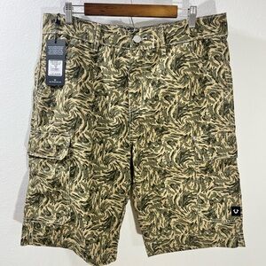 True Religion Abstract Camo Cargo 6-Pkt Cotton Blend 12" Inseam Shorts Size 34